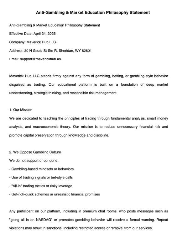 Anti-Gambling Education Statement