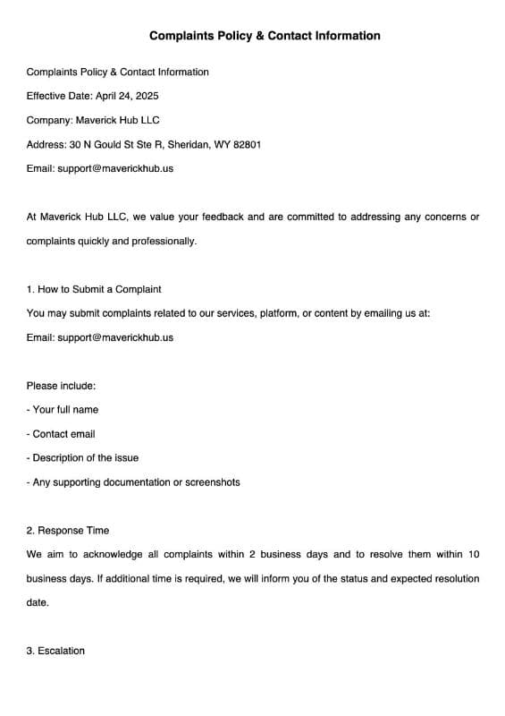 Complaints Policy